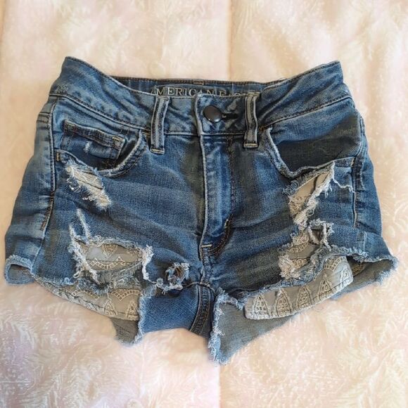 American Eagle Outfitters Pants - American Eagle Outfitters Distressed Blue Jean Shorts - Hi-Rise Shortie Size 00